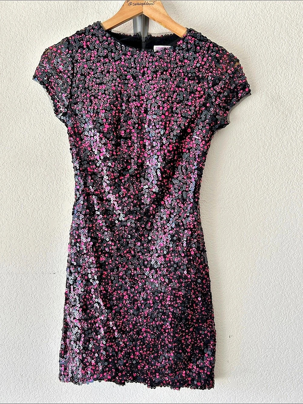 Hailey Logan Sequin Mini Dress in Black & Pink Size XS